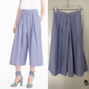 J. Crew Blue & White Stripe Cotton Poplin Culotte